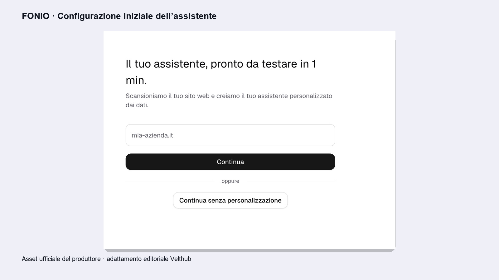 Schermata di configurazione iniziale pubblicata da Fonio